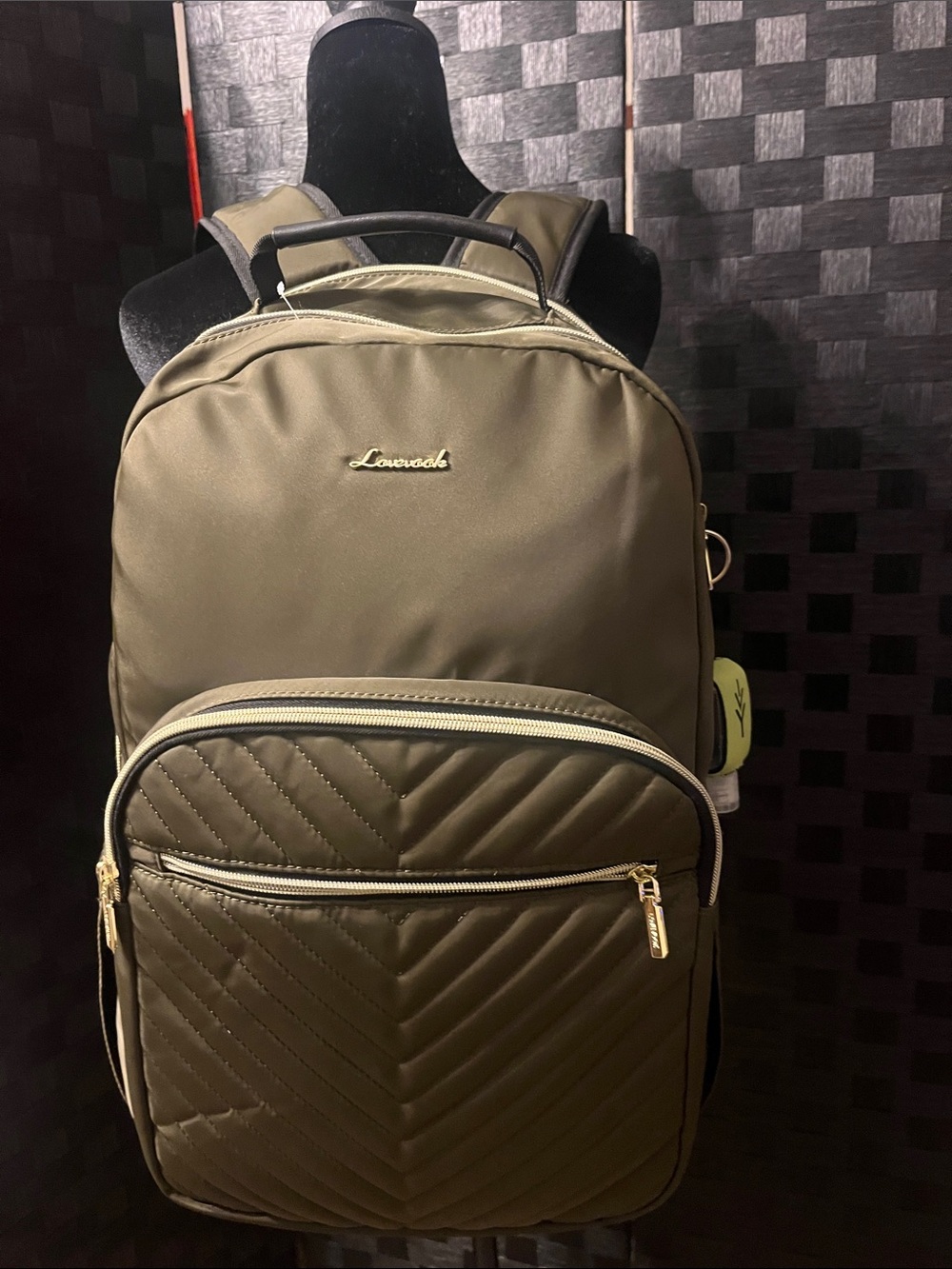 Olive Green  Lovevook Quilted backpack for work school or traveling
